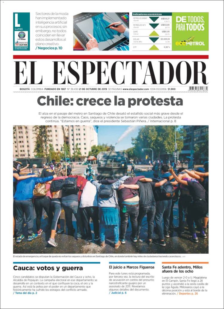 Portada de El Espectador (Colombia)