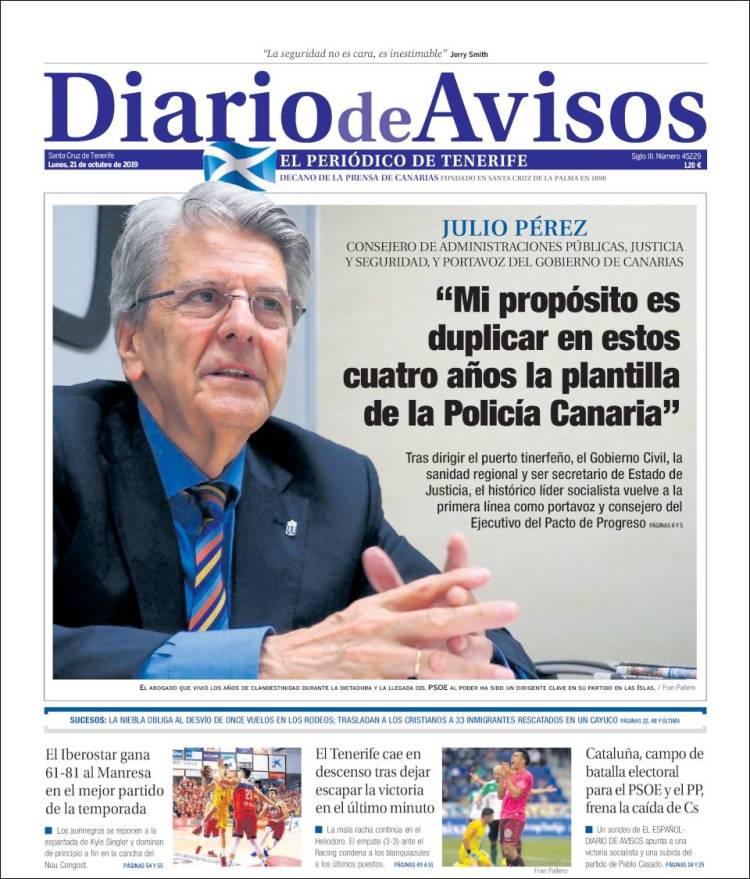 Portada de Diarios de Avisos (España)