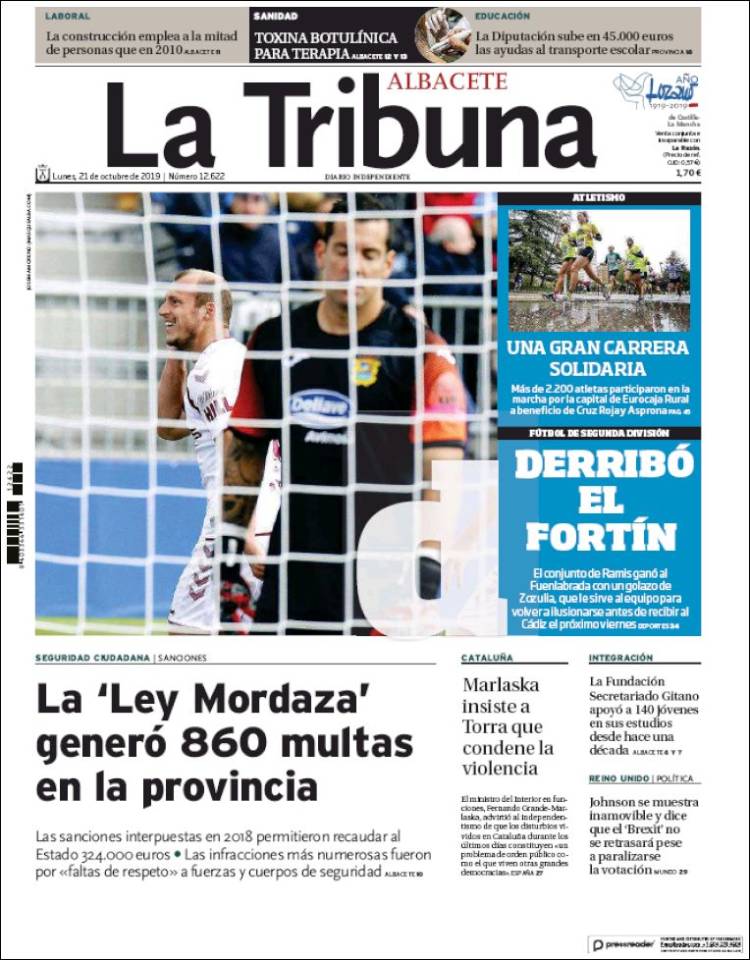 Portada de La Tribuna de Albacete (España)