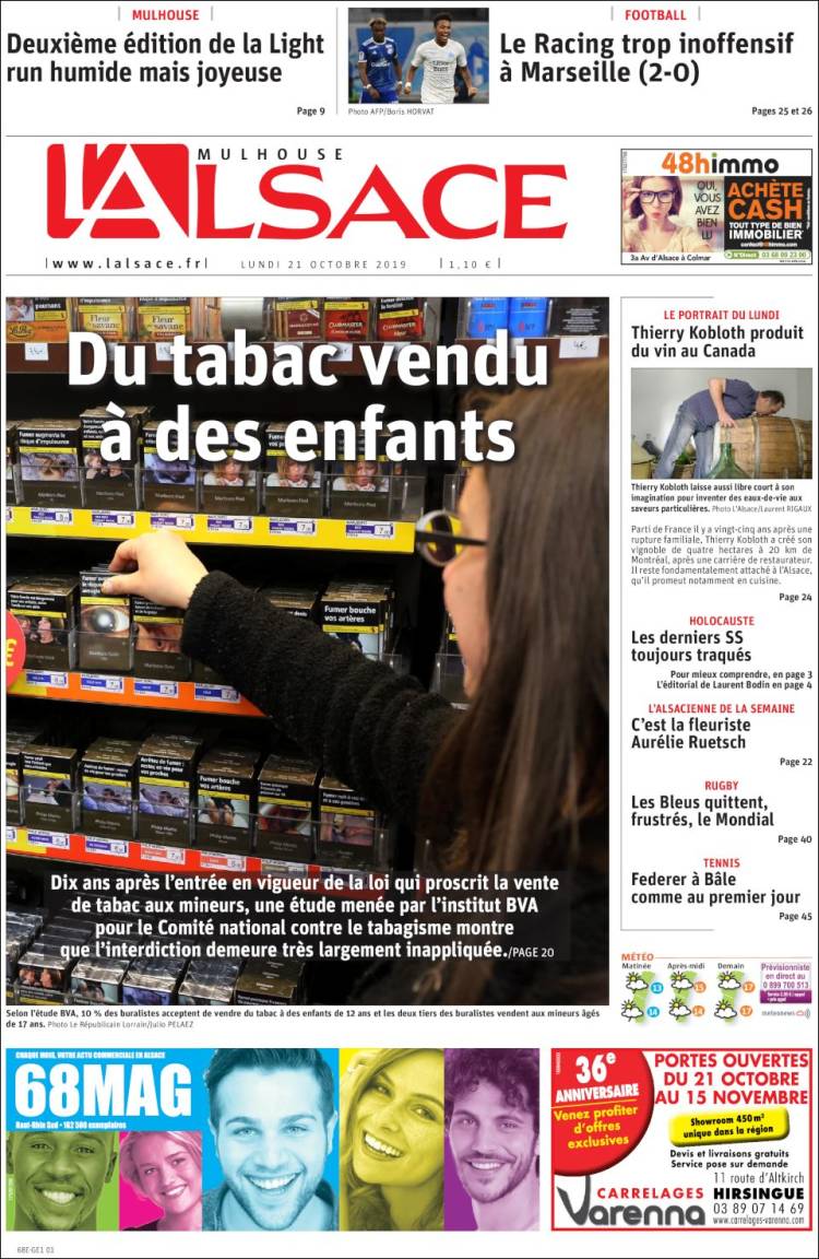 Portada de Journal L'Alsace (Francia)