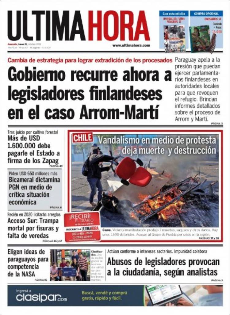 Portada de Última Hora (Paraguay)