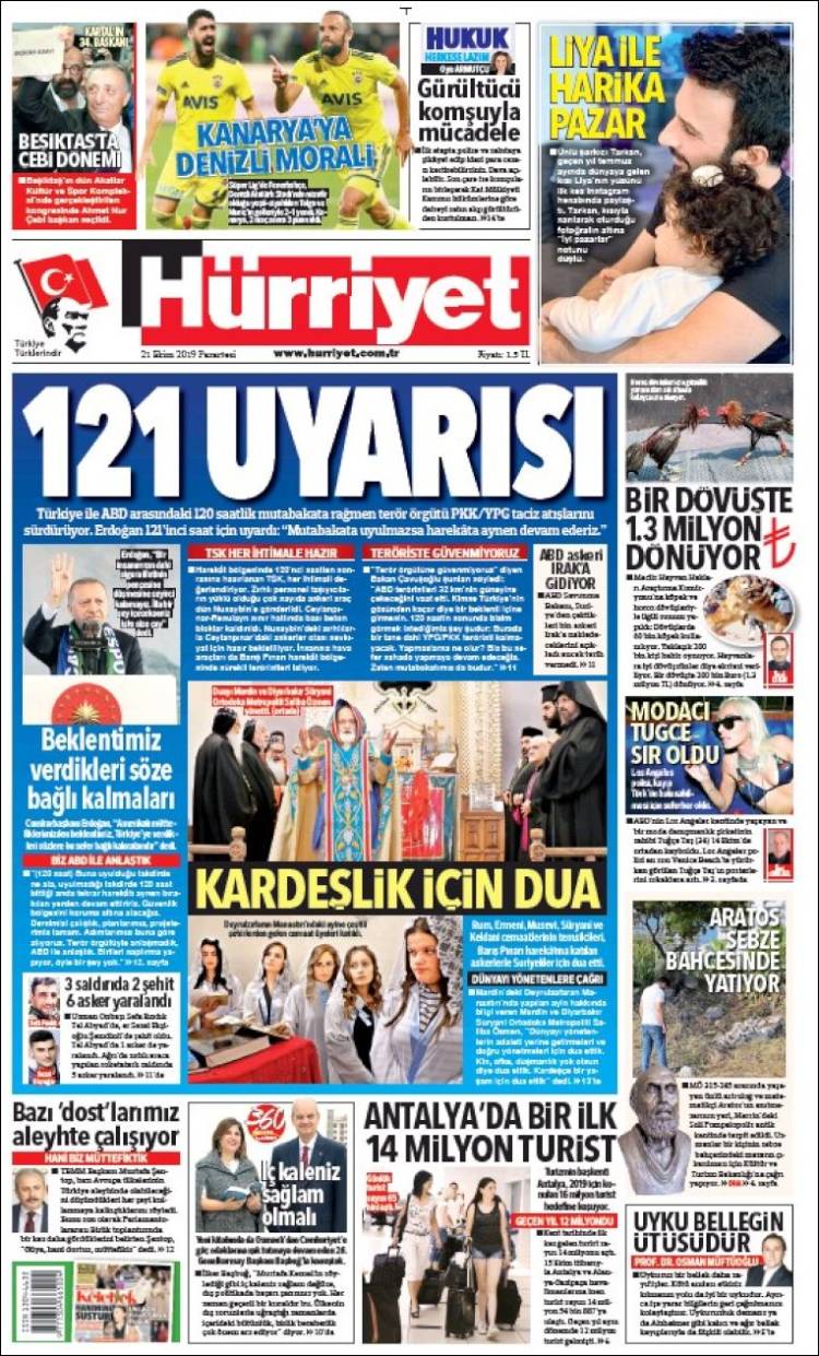Portada de Hürriyet (Turqu&iacute;a)