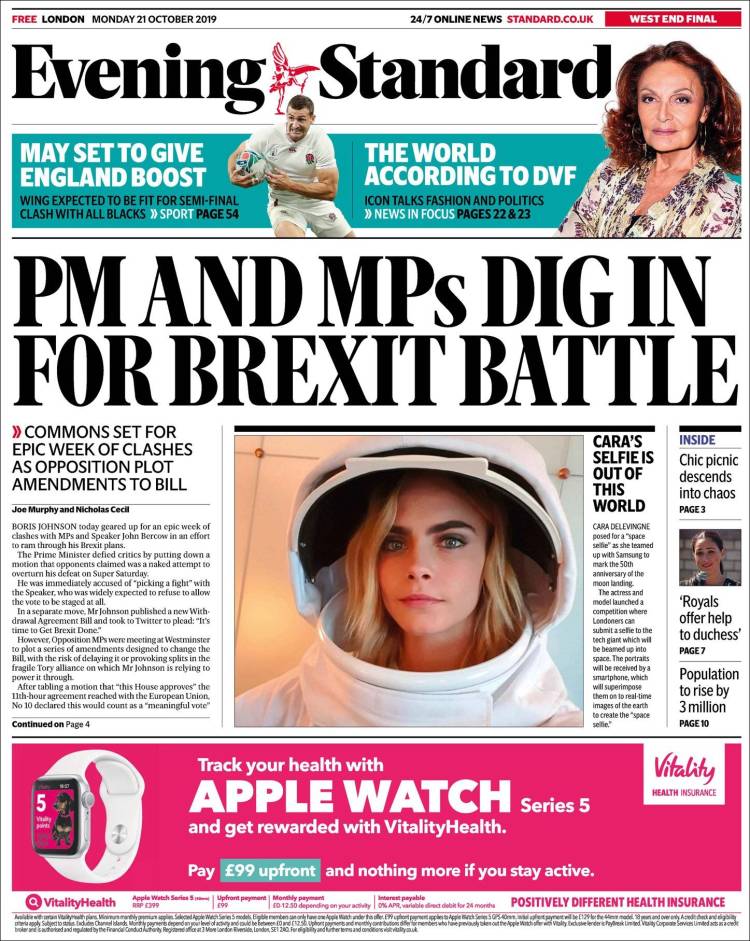 Portada de Evening Standard (Reino Unido)