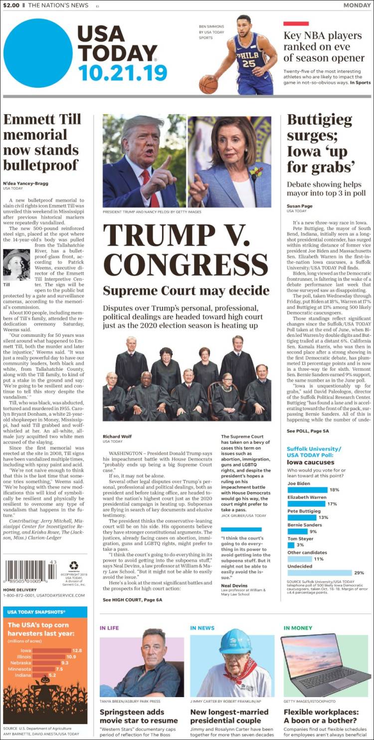 Portada de USA Today (États-Unis)