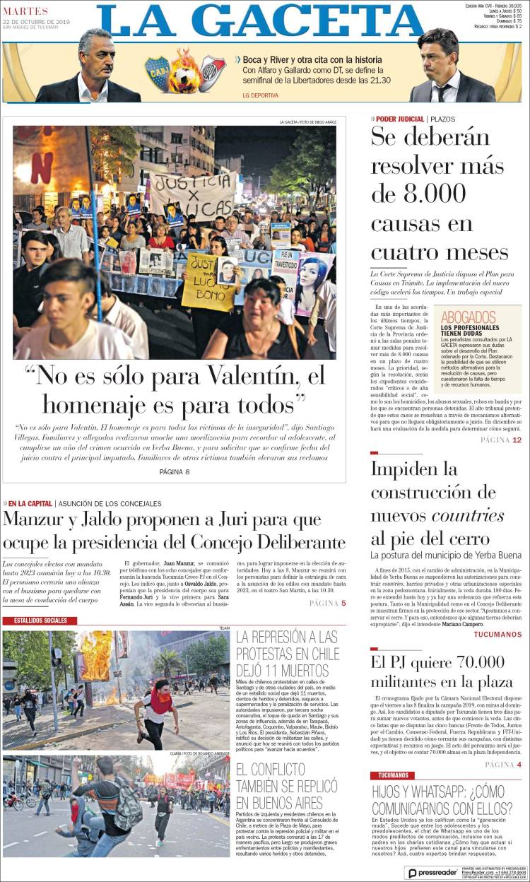 Portada de La Gaceta (Argentina)