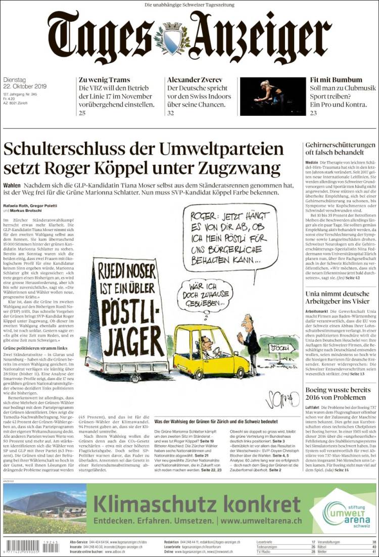 Portada de Tages-Anzeiger (Suiza)