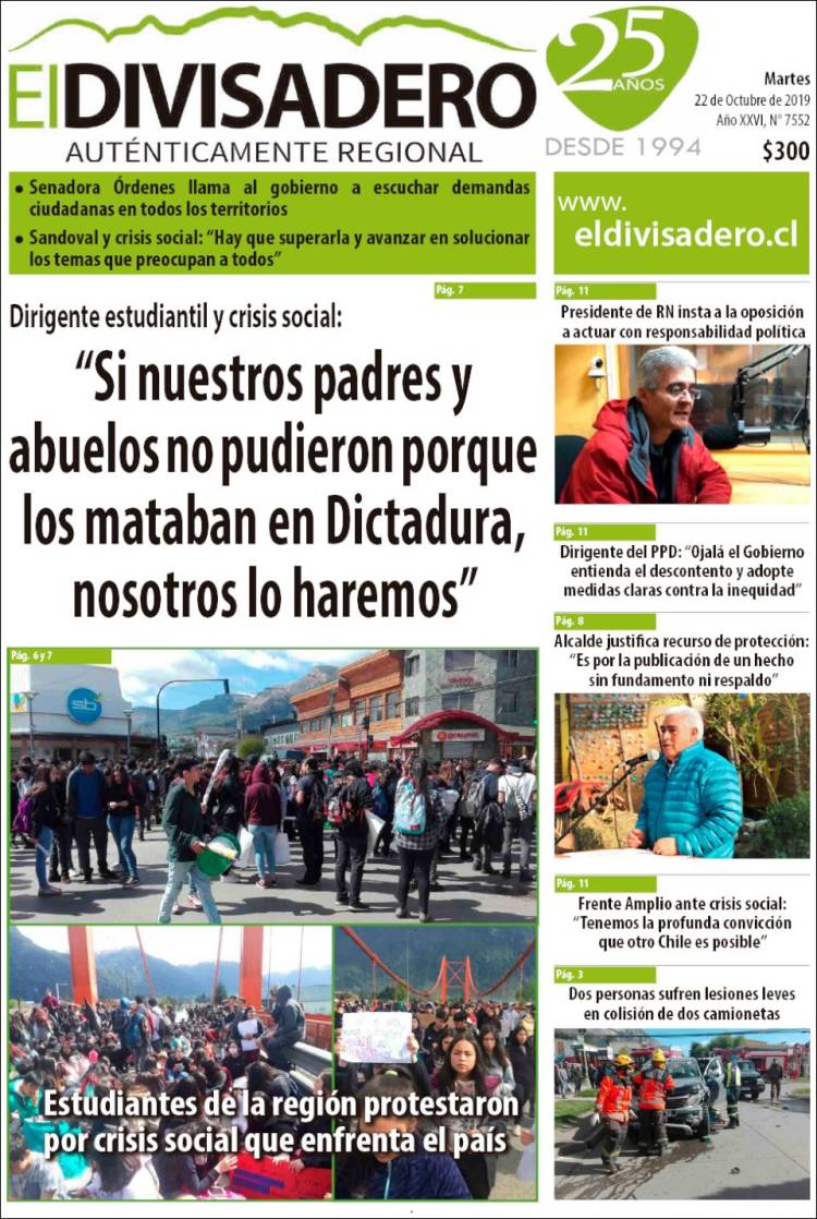 Portada de Diario El Divisadero (Chile)