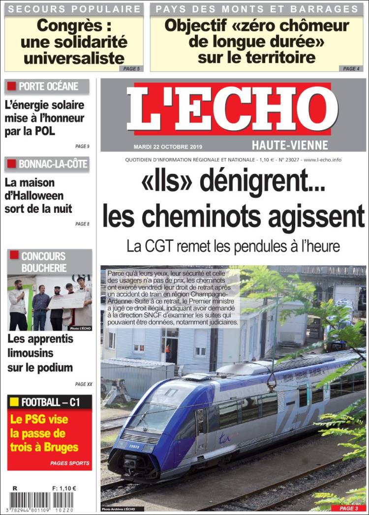 Portada de L'Echo de la Haute-Vienne (Francia)