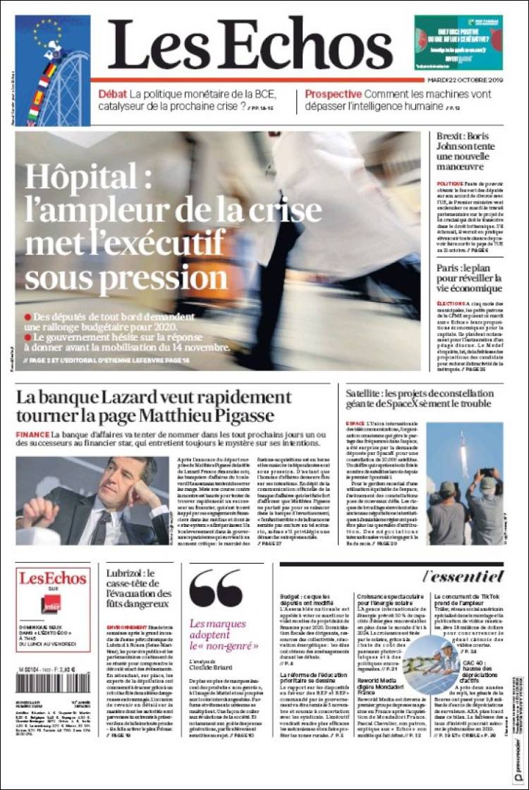 Portada de Les Echos (Francia)