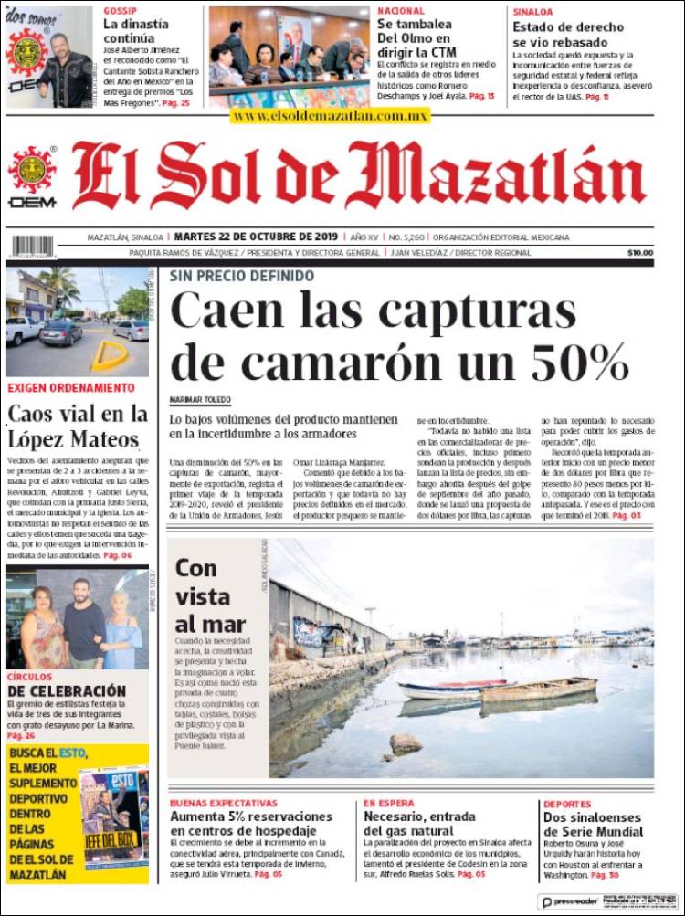 Portada de El Sol de Mazatlán (México)