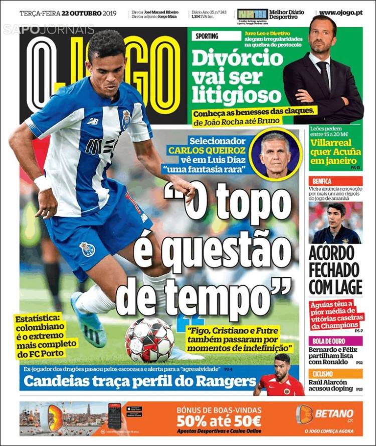 Portada de O Jogo (Portugal)