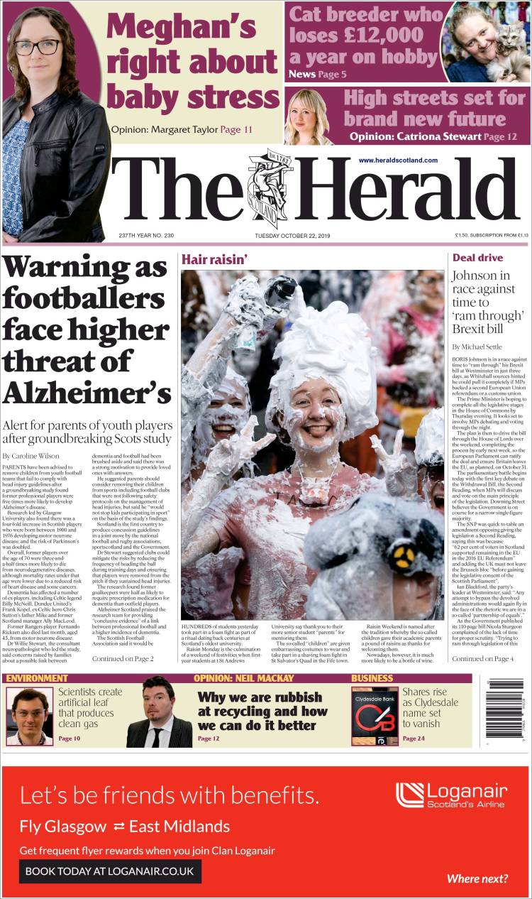 Portada de The Herald (Reino Unido)