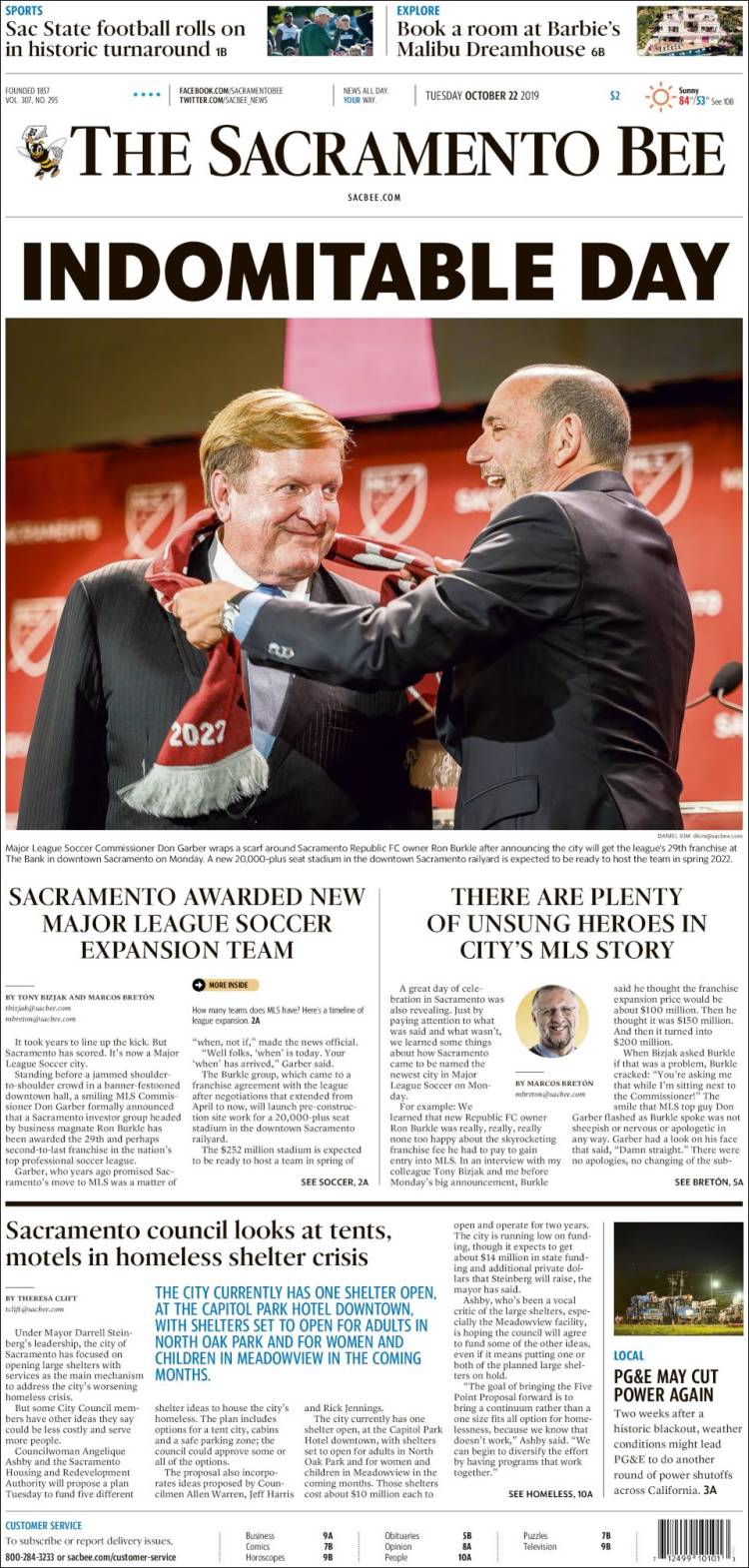 Portada de The Sacramento Bee (USA)