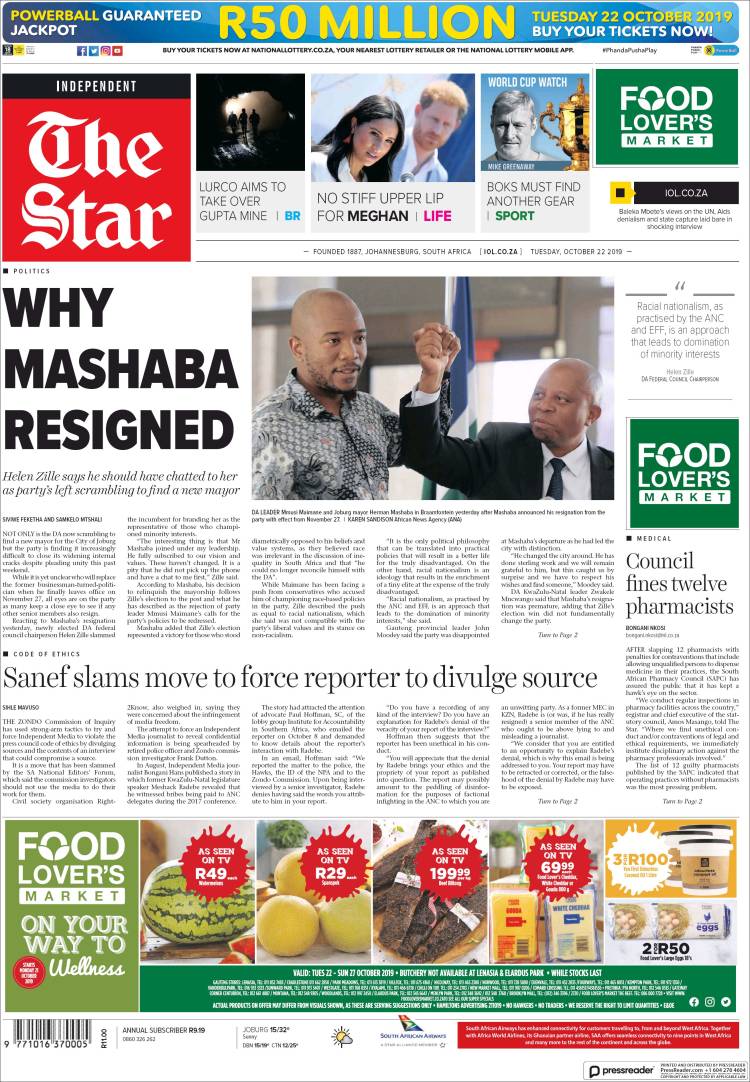 Portada de The Star (Sud&aacute;frica)