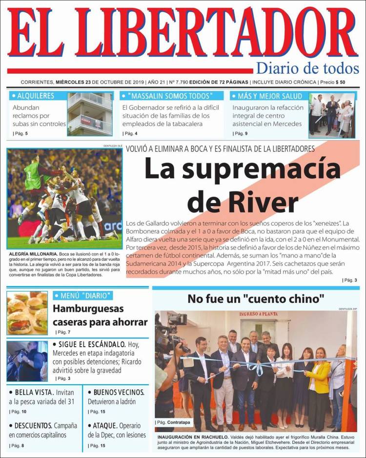 Portada de Diario El Libertador (Argentina)