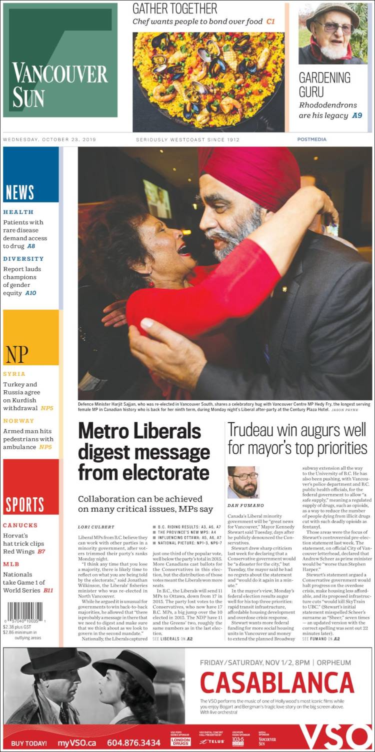 Portada de The Vancouver Sun (Canada)