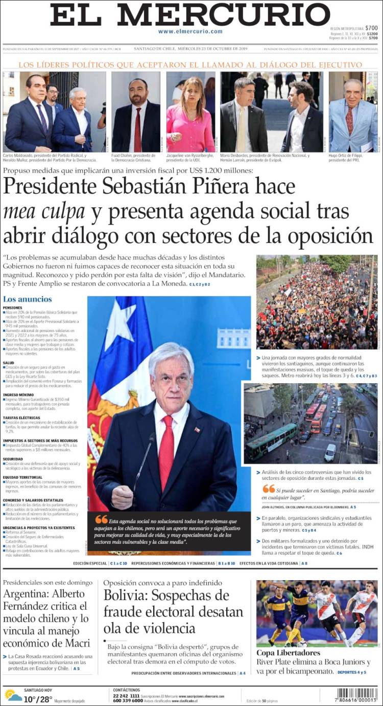 Portada de El Mercurio (Chile)