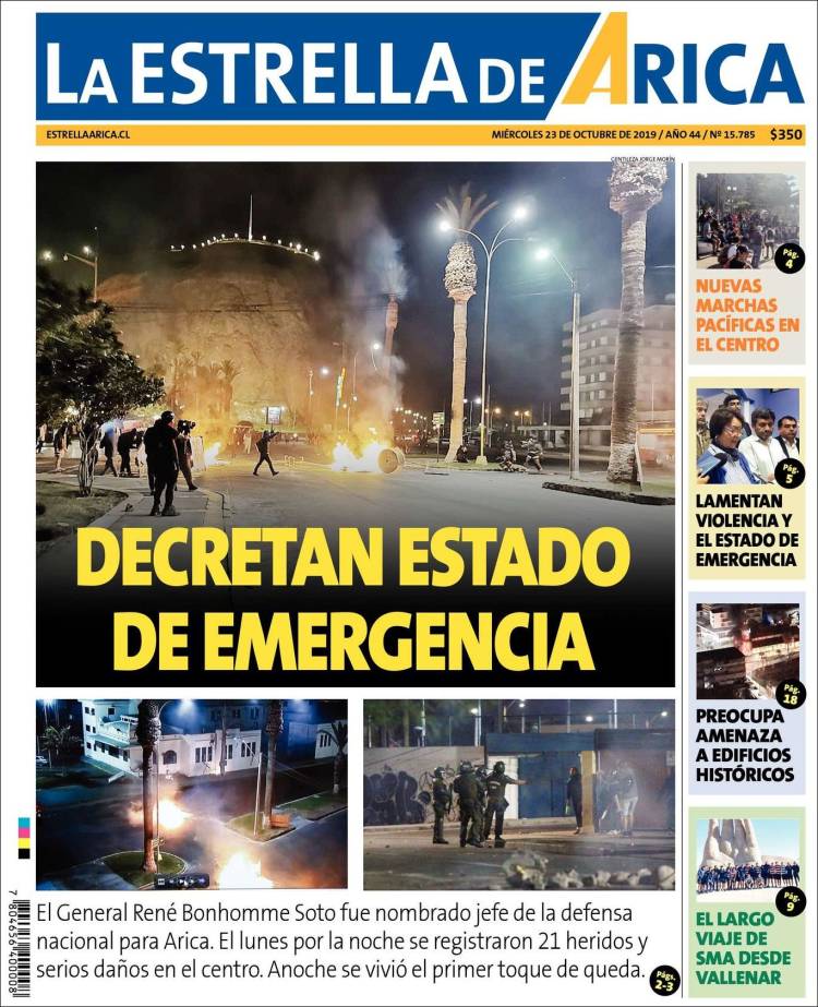 Portada de La Estrella de Arica (Chile)