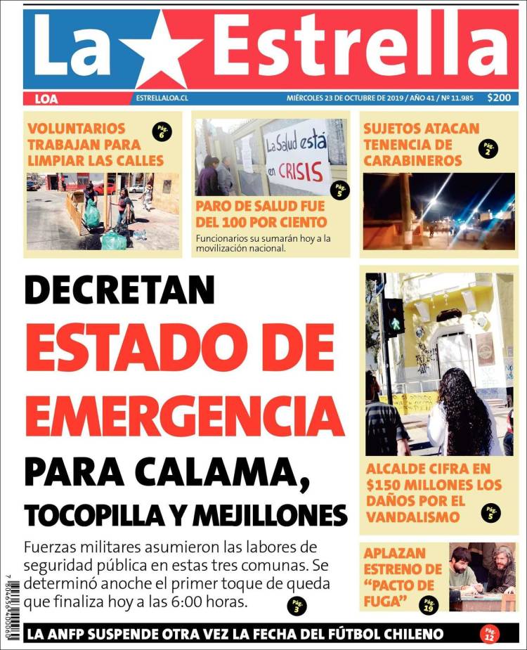 Portada de La Estrella de Loa (Chile)