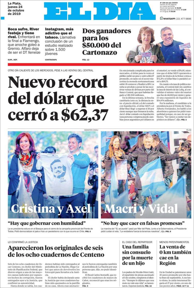 Portada de El Día de la Plata (Argentina)