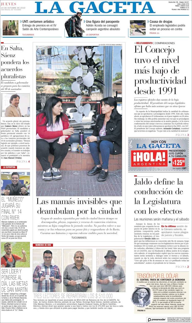 Portada de La Gaceta (Argentina)