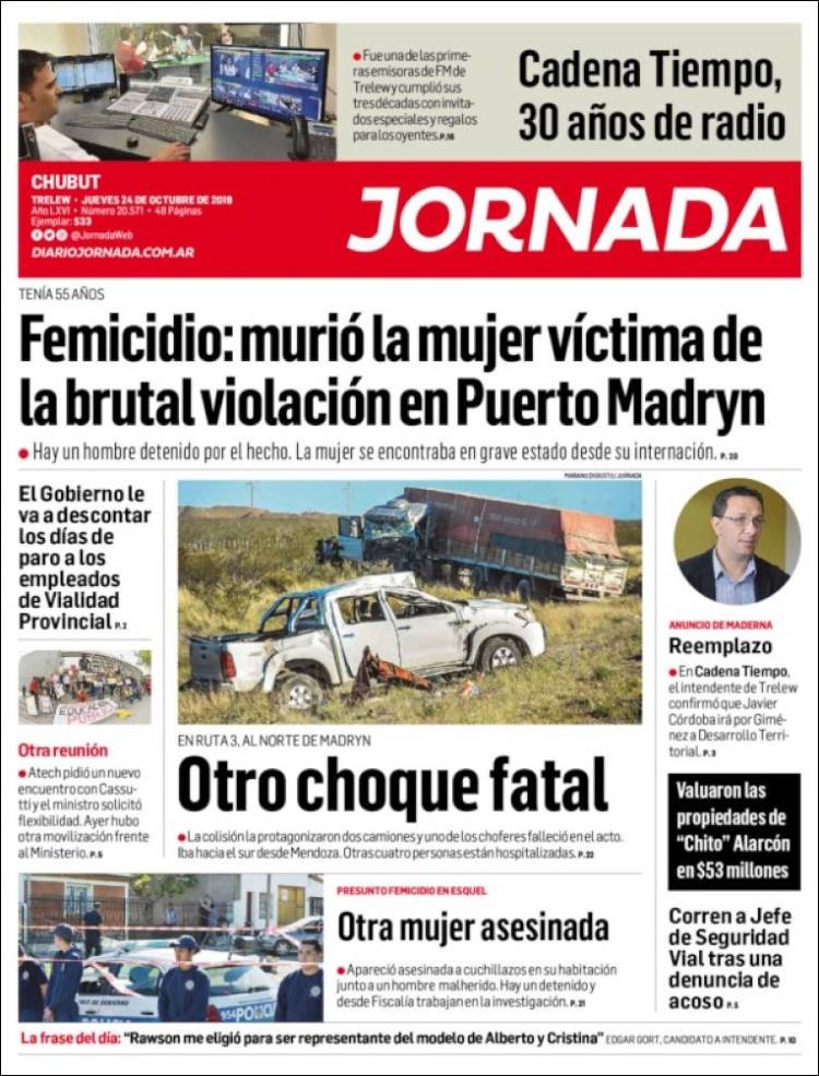 Portada de Diario Jornada en la Patagonia (Argentina)