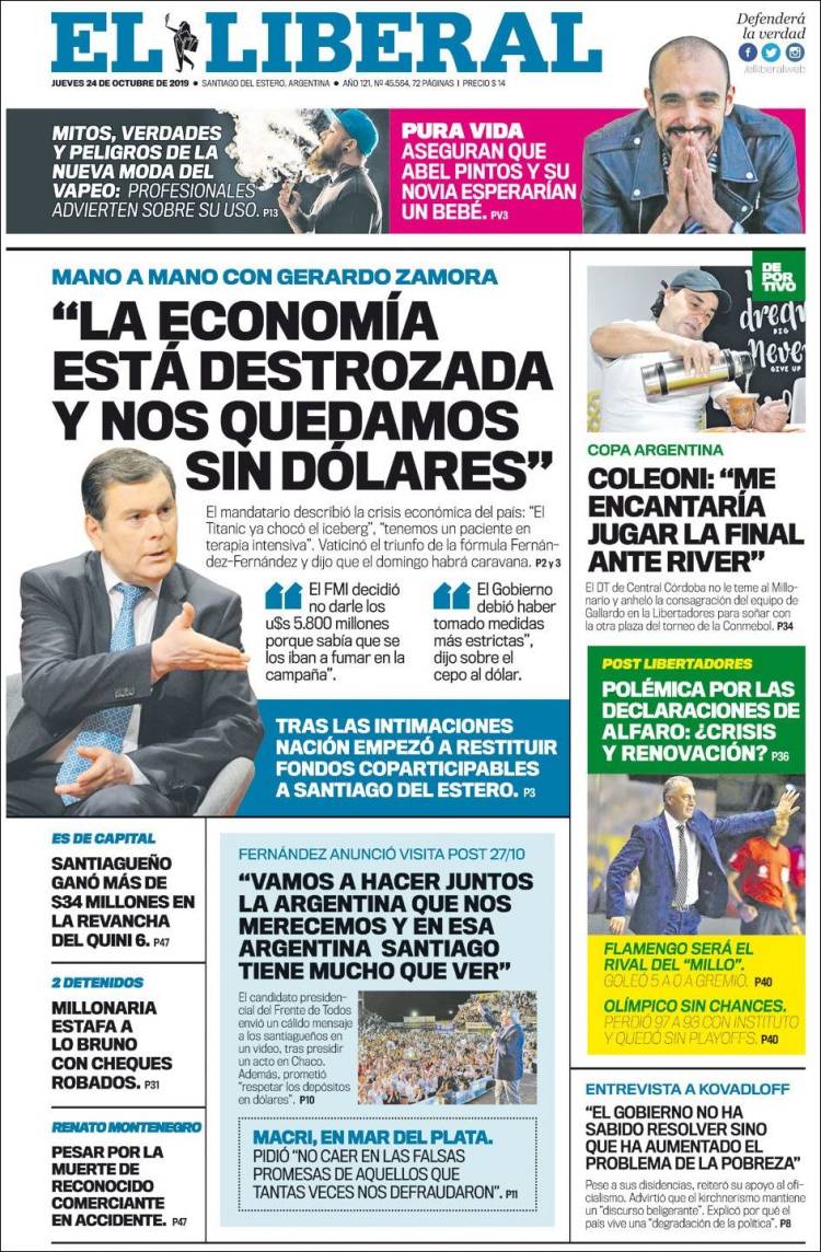 Portada de Diario El Liberal (Argentina)