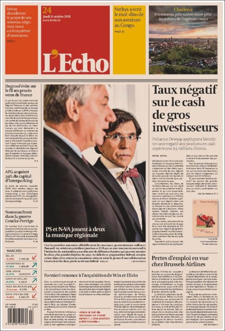 Portada de L'Echo (B&eacute;lgica)