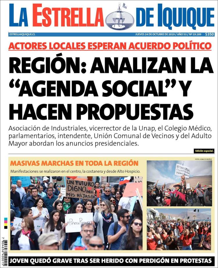 Portada de La Estrella de Iquique (Chile)