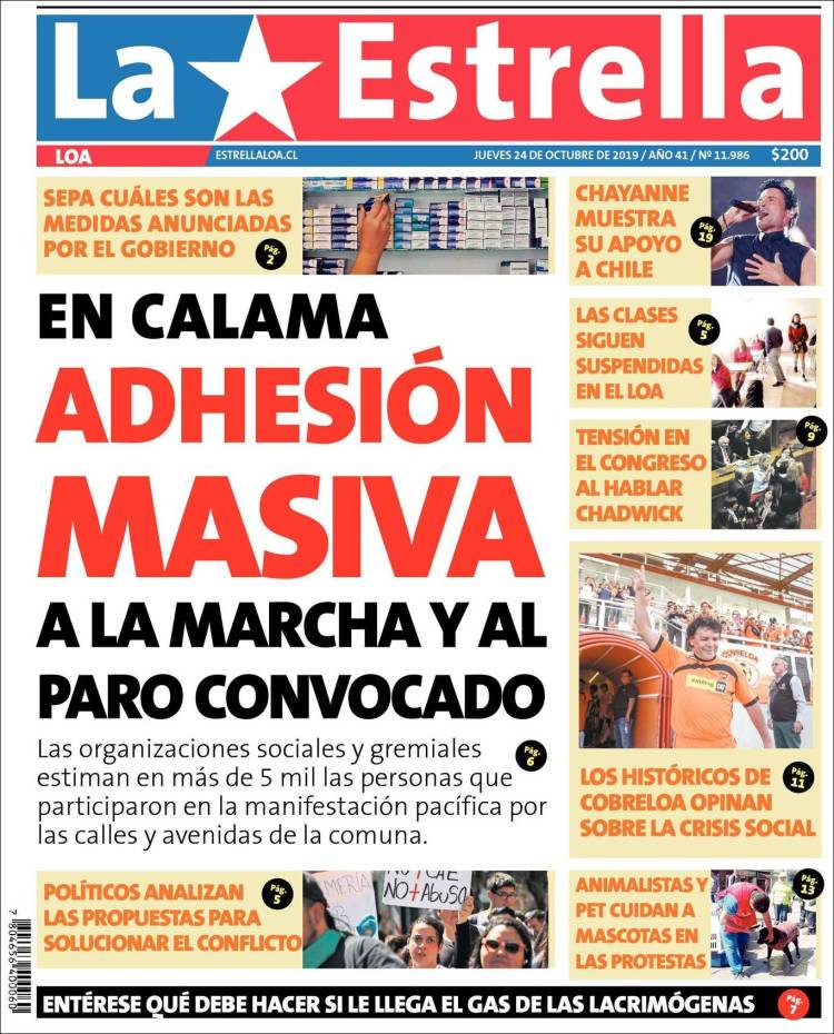 Portada de La Estrella de Loa (Chile)