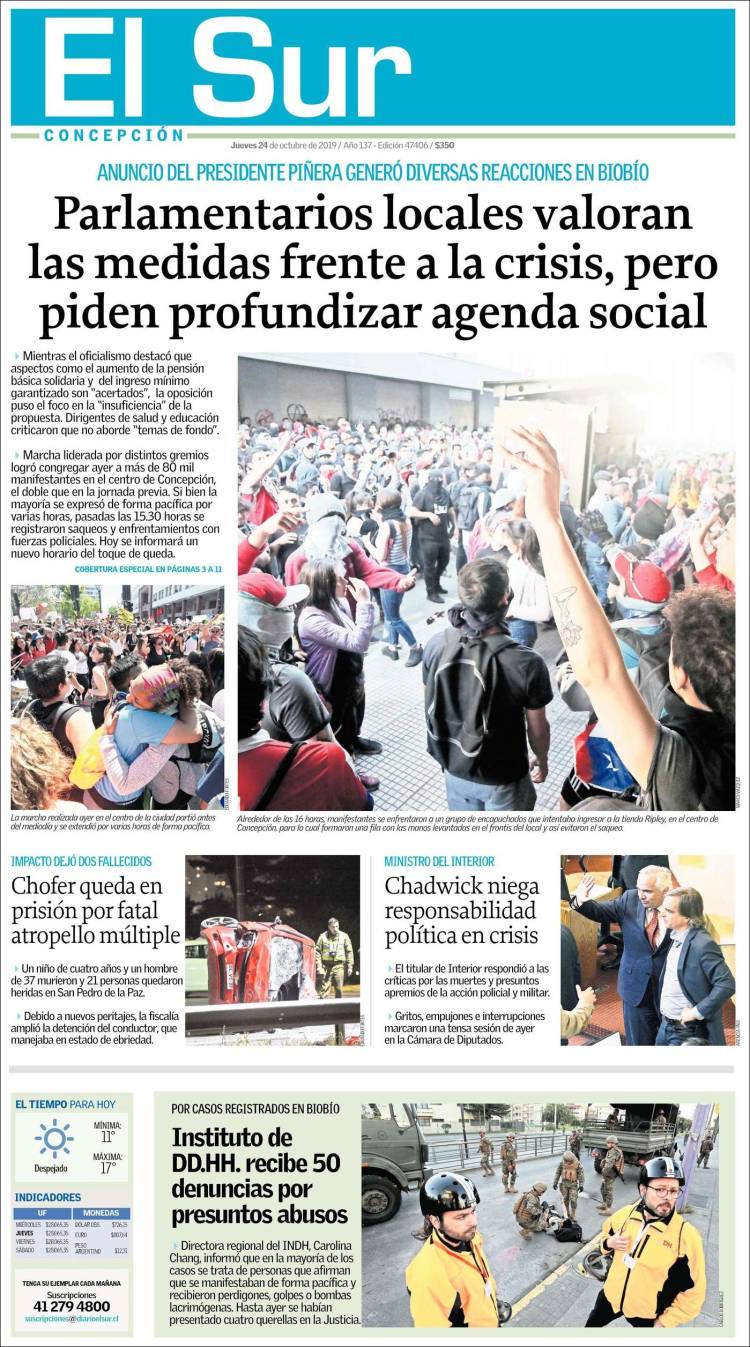 Portada de El Sur (Chile)