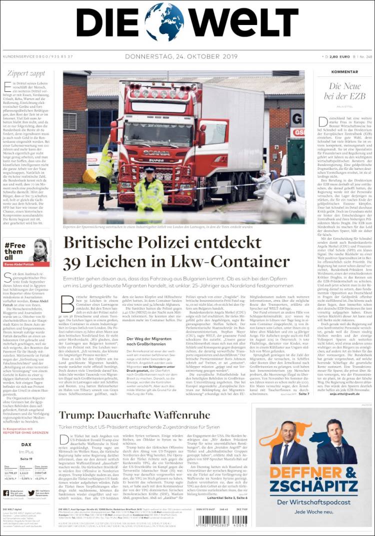 Portada de Die Welt (Alemania)