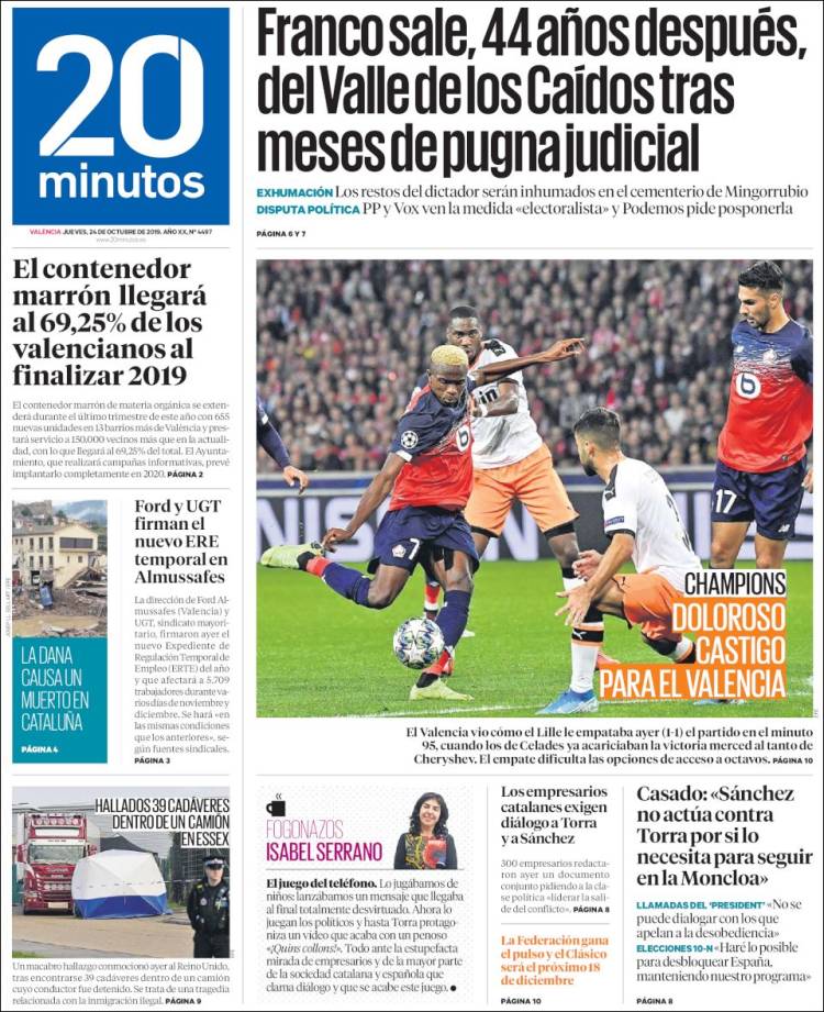 Portada de 20 Minutos - Valencia (España)