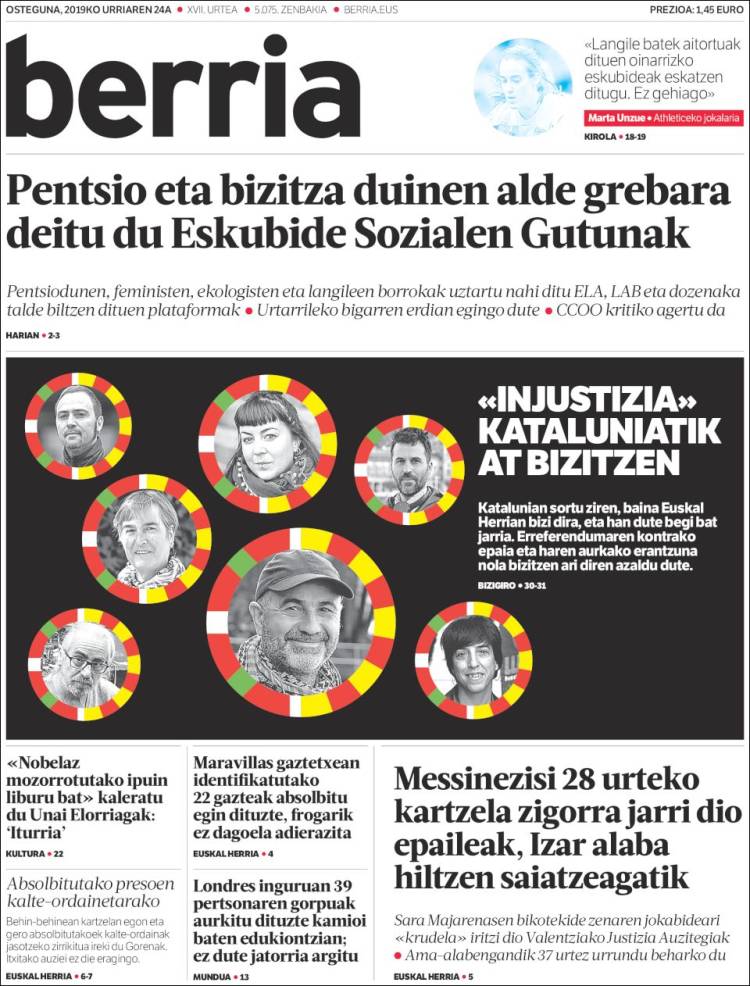 Portada de Berria (España)