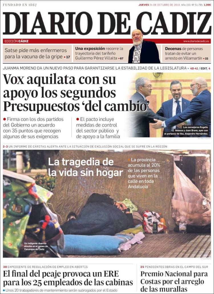 Portada de Diario de Cádiz (España)