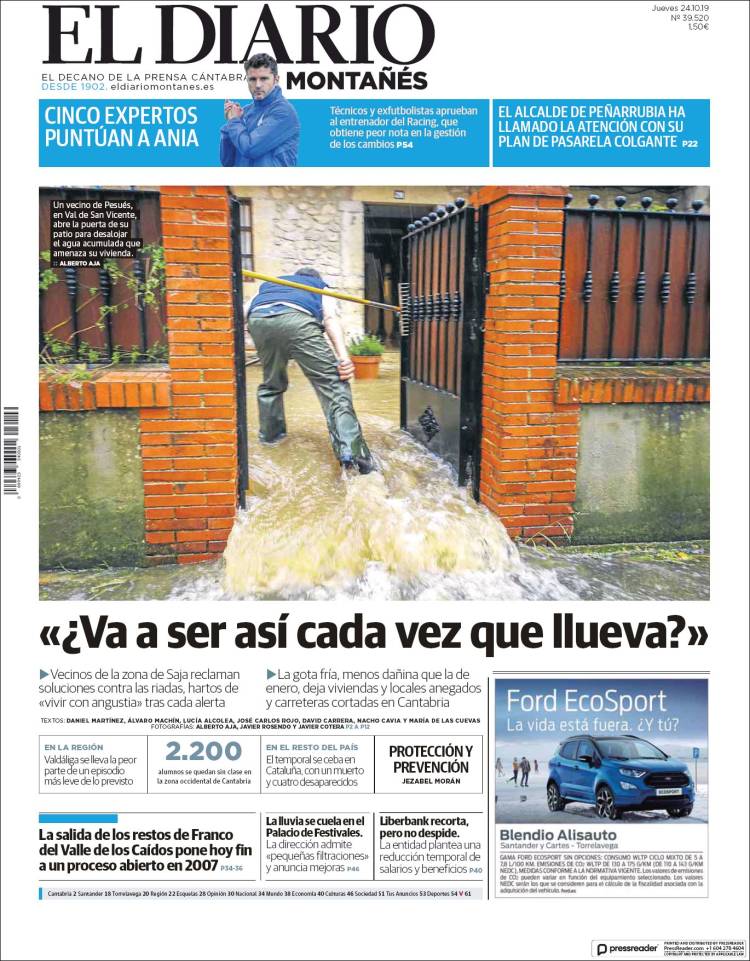 Portada de El Diario Montañés (España)