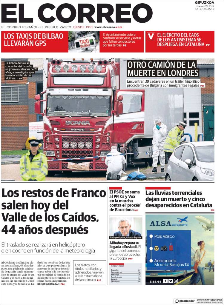 Portada de El Correo - Guipuzcoa (España)