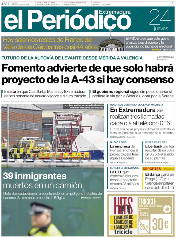 Portada de El Periódico de Extremadura (España)