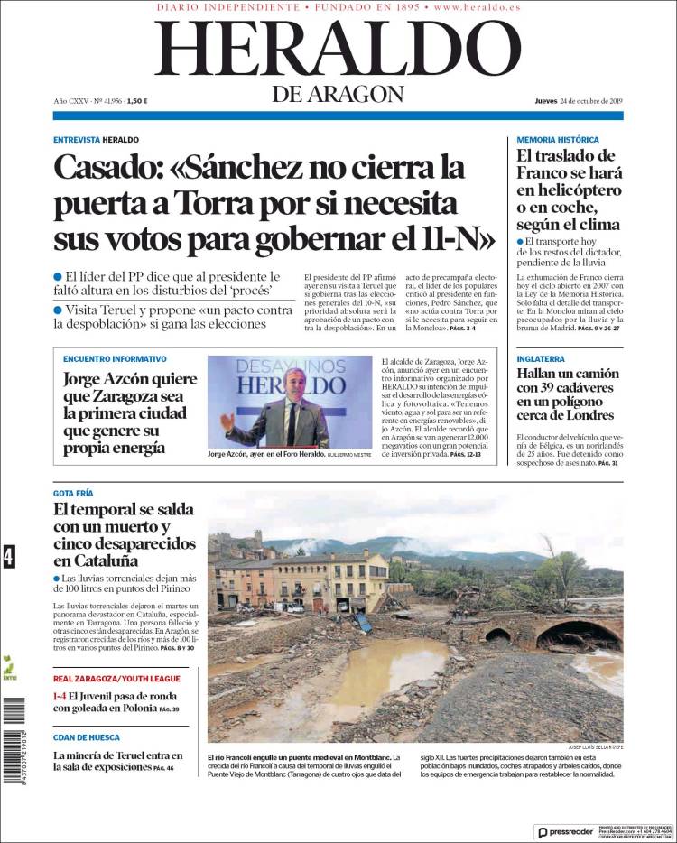 Portada de Heraldo de Aragón (España)