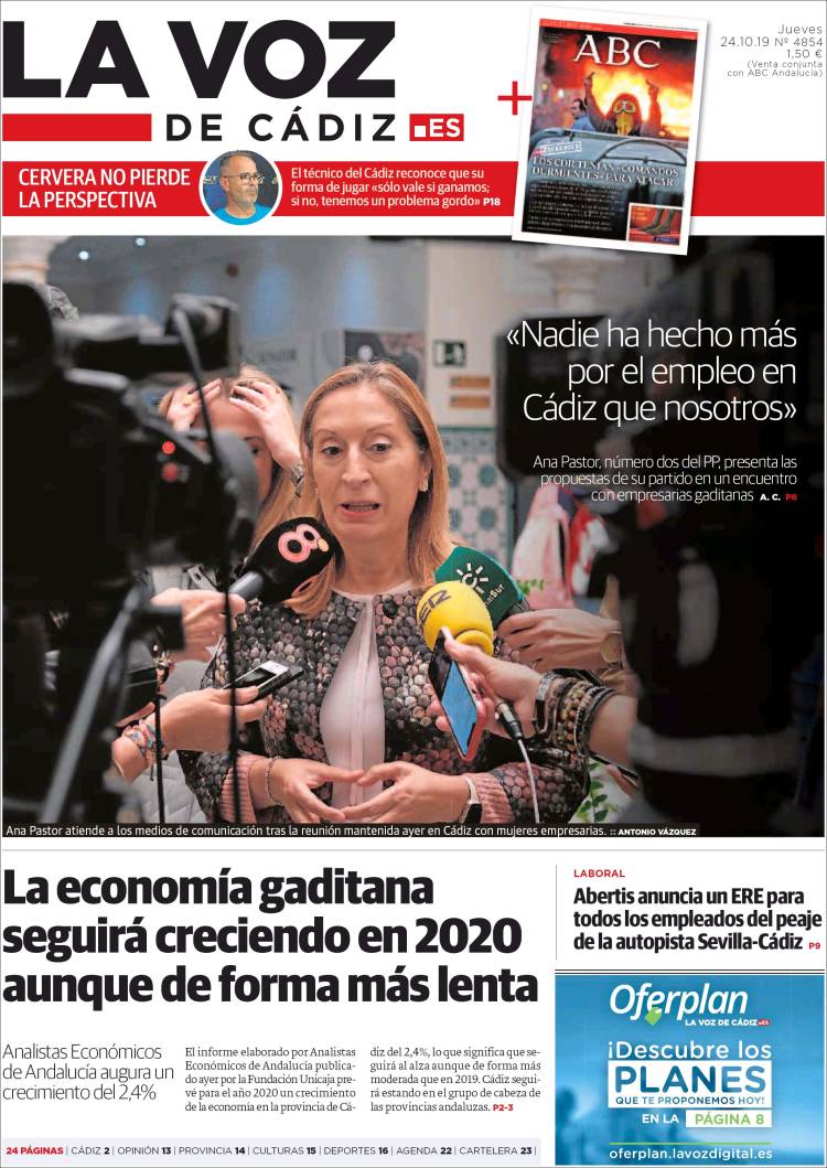 Portada de La Voz de Cádiz (España)