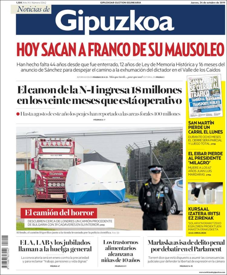 Portada de Noticias de Gipuzkoa (España)