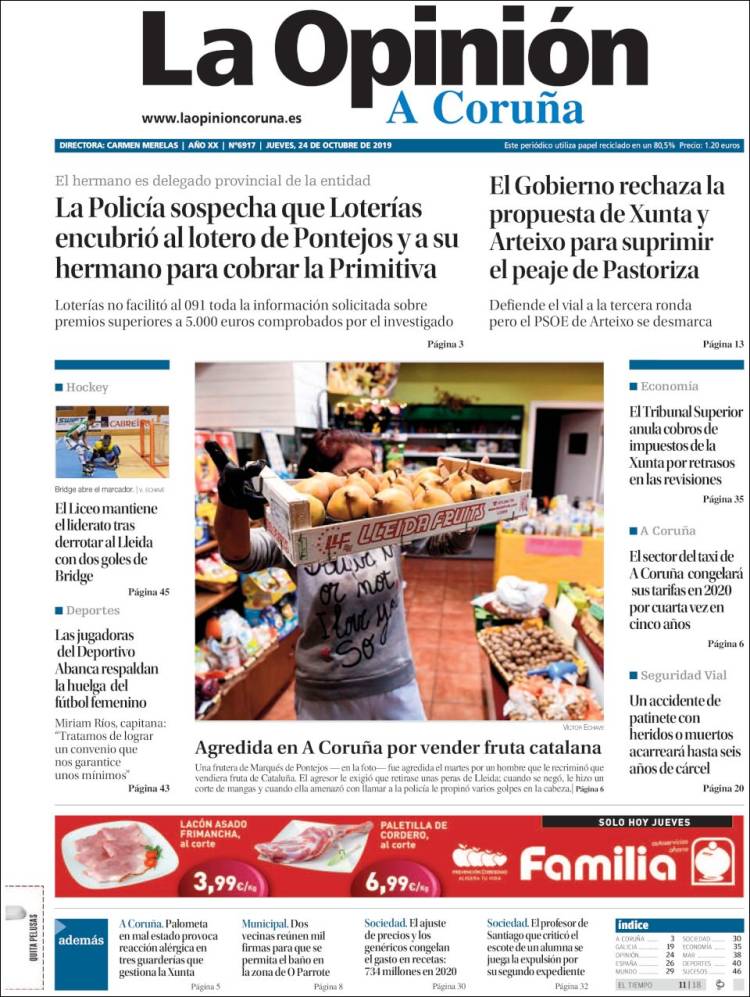 Portada de La Opinión de A Coruña (España)