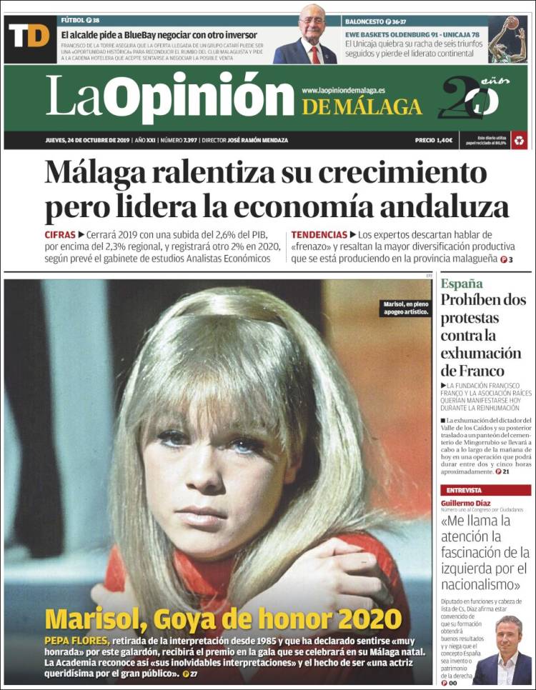 Portada de La Opinión de Málaga (España)