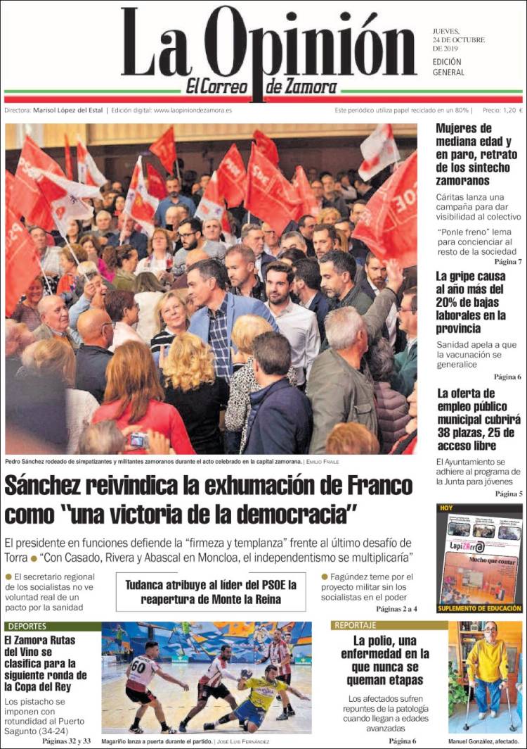 Portada de La Opinión - El Correo de Zamora (España)