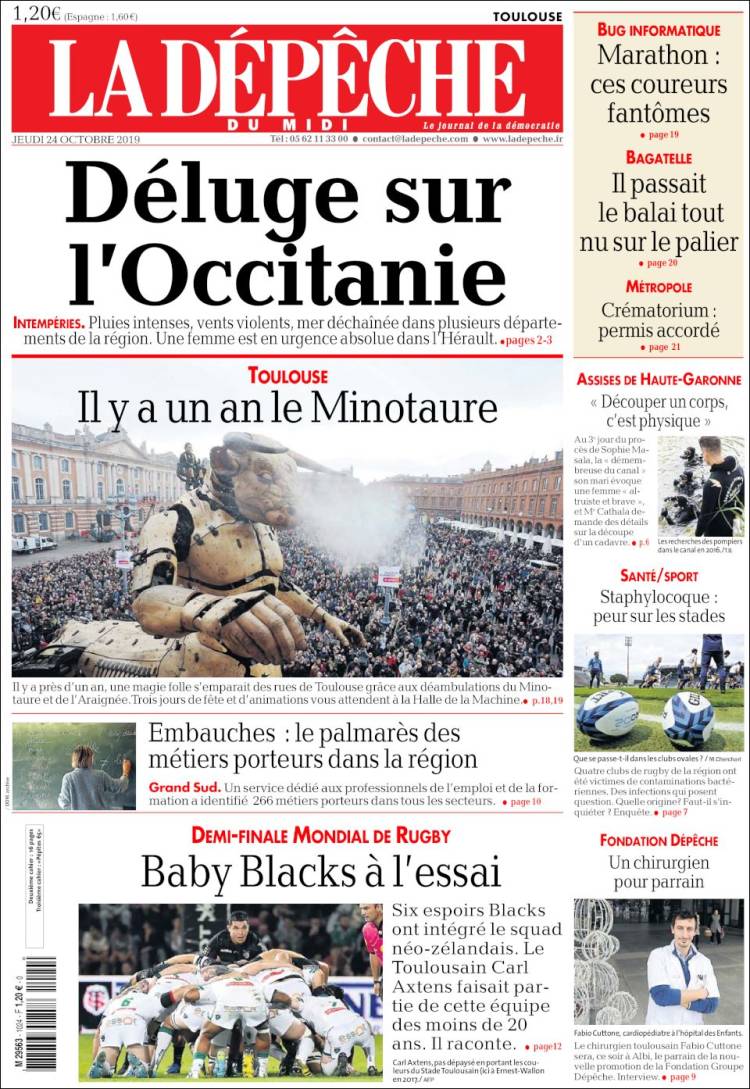 Portada de La Dépêche du Midi (Francia)
