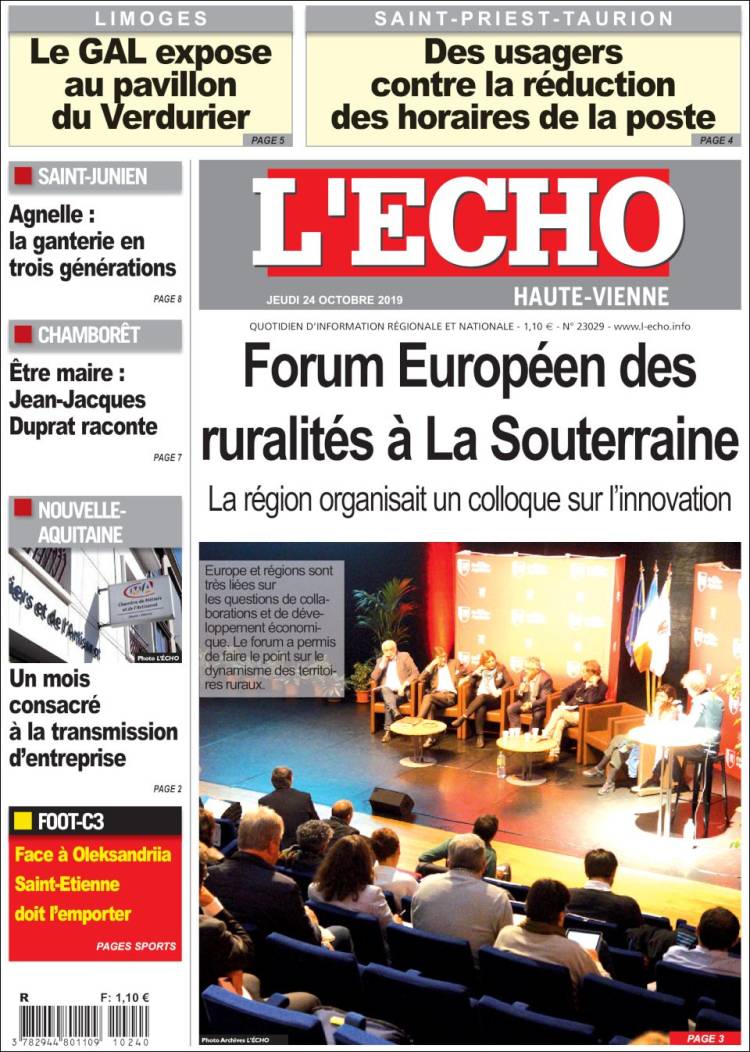 Portada de L'Echo de la Haute-Vienne (Francia)