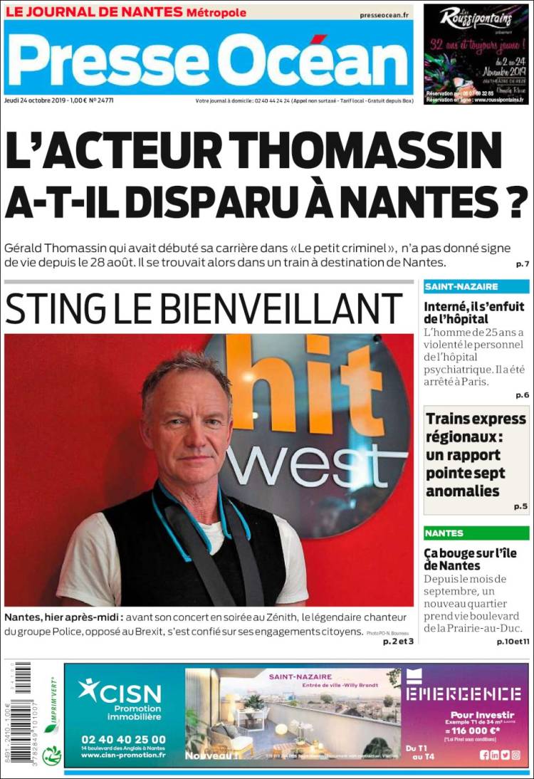 Portada de Presse Ocean (Francia)