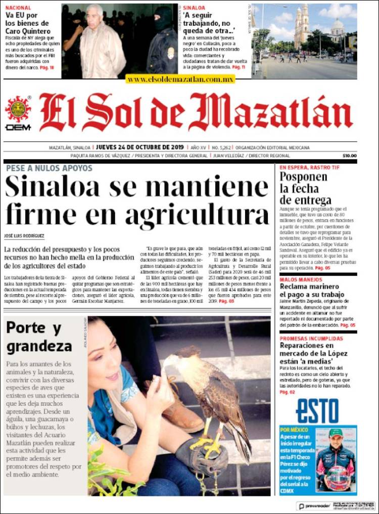 Portada de El Sol de Mazatlán (M&eacute;xico)