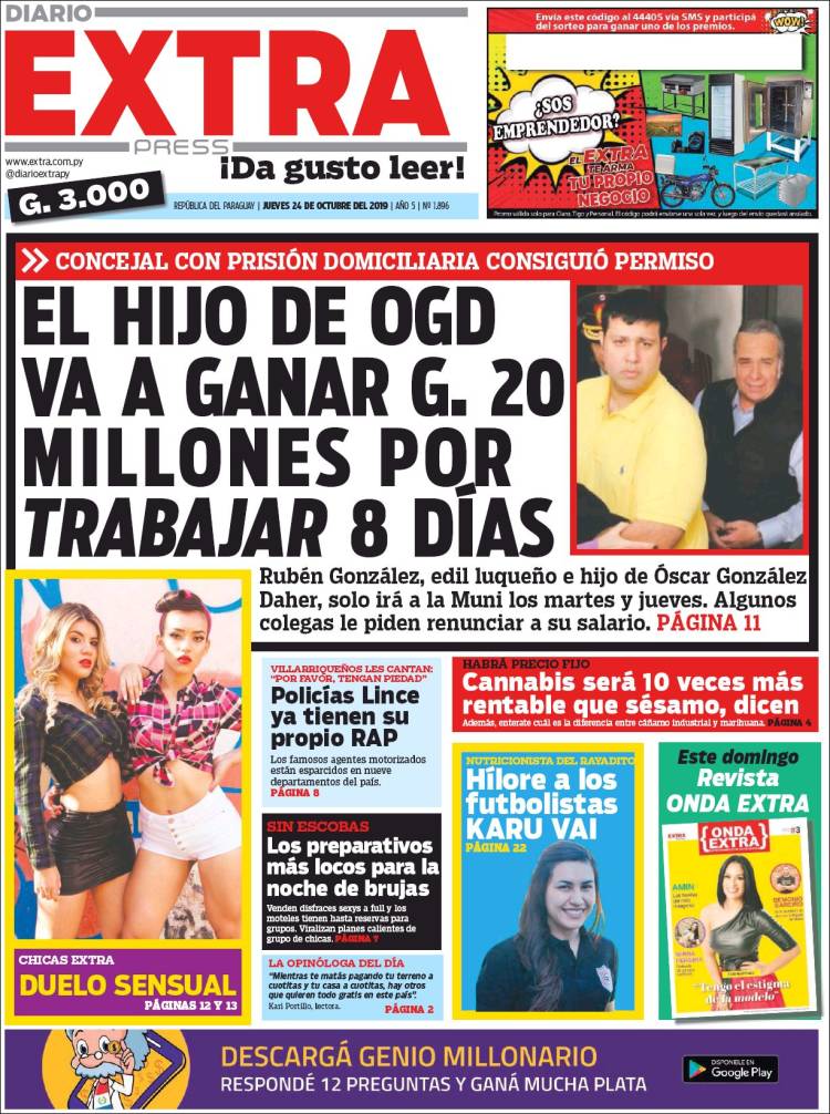 Portada de Diario Extra (Paraguay)