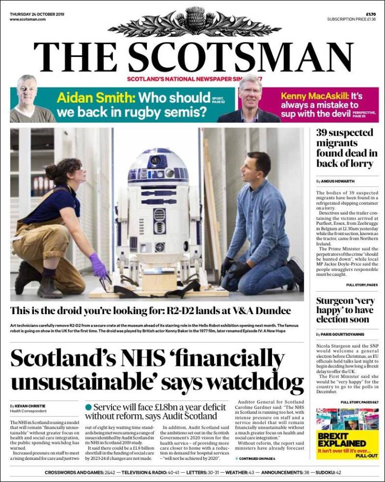 Portada de The Scotsman (Reino Unido)